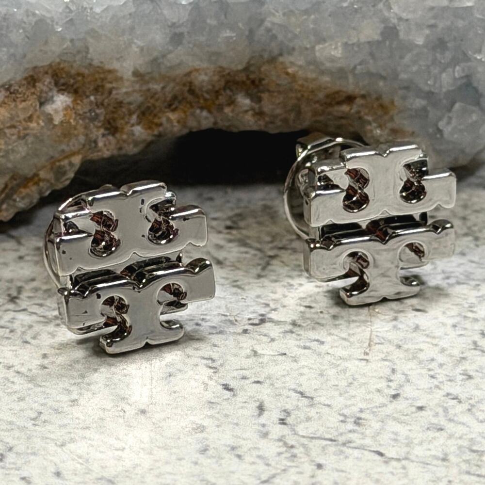 Tory Burch Icon Silver Stud Earrings Logo Minimalist style 11165504